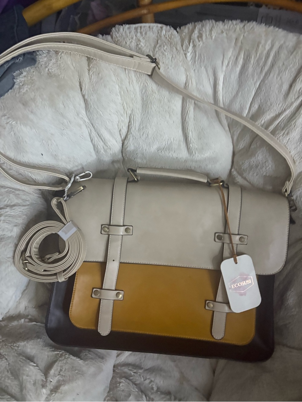 ECOSUSI leather Cream and Mustard labtop bag